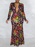 Goosudu Printed Plunge Maxi Dress