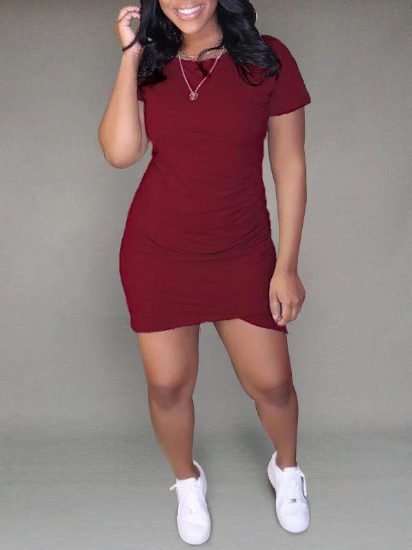 Goosudu Solid Asymmetric Tee Dress