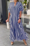 Goosudu Casual Striped Print Patchwork V Neck Long Dress Dresses