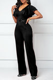 Goosudu Casual Fashion Layered Ruffle Sleeve V-Neck Jumpsuit