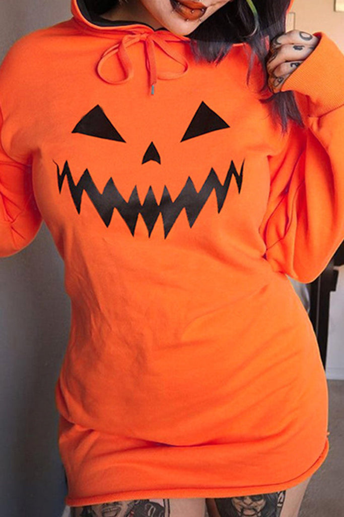 Goosudu Street Print Patchwork Draw String Hooded Collar Straight Dresses