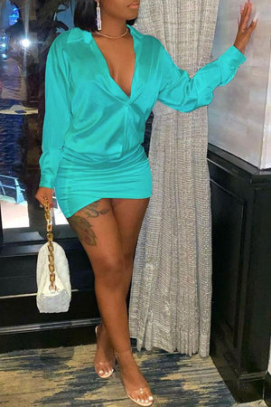 Goosudu Solid Color Relaxed Mini Dress