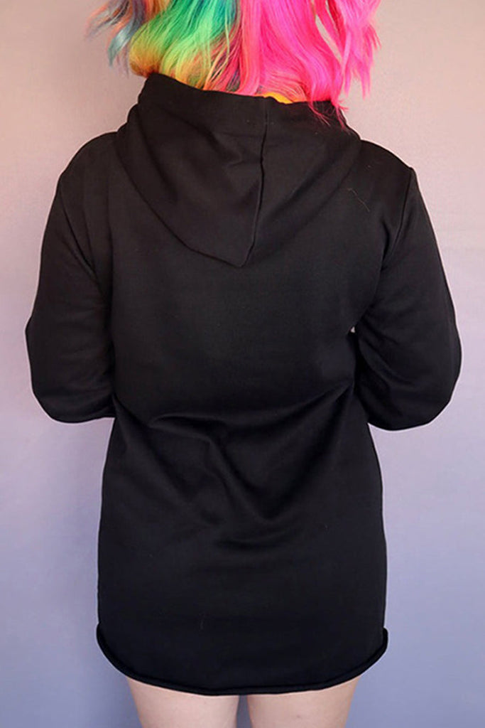 Goosudu Street Print Patchwork Draw String Hooded Collar Straight Dresses