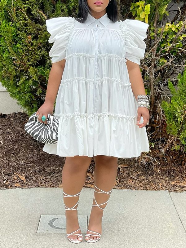 Goosudu Queensofly Puff-Sleeve Ruffle Dress