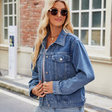 Goosudu Women's Cowgirl Denim Jacket Coat Solid Color Basic Denim West Jacket