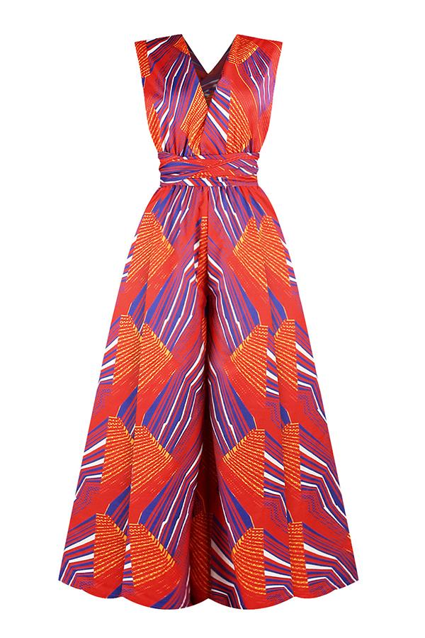 Goosudu Fashionable Geometric Print Multi-wear Loose Wide-leg Jumpsuit
