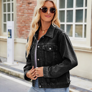 Goosudu Women's Cowgirl Denim Jacket Coat Solid Color Basic Denim West Jacket