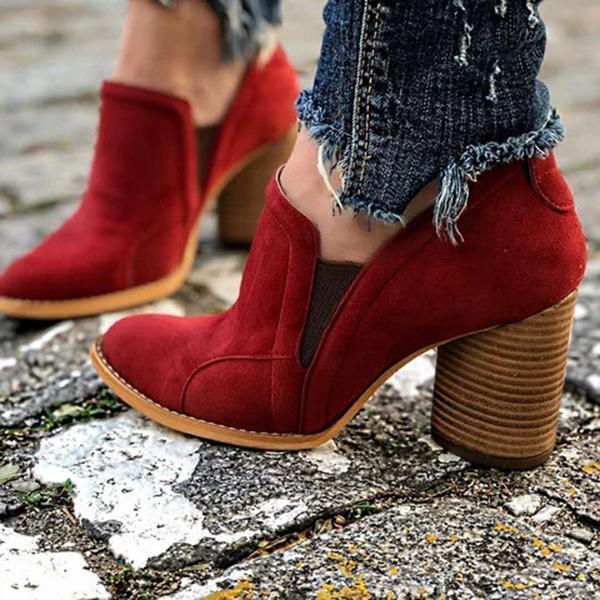 Goosudu Elegant Slip On Chunky Heel Ankle Boots