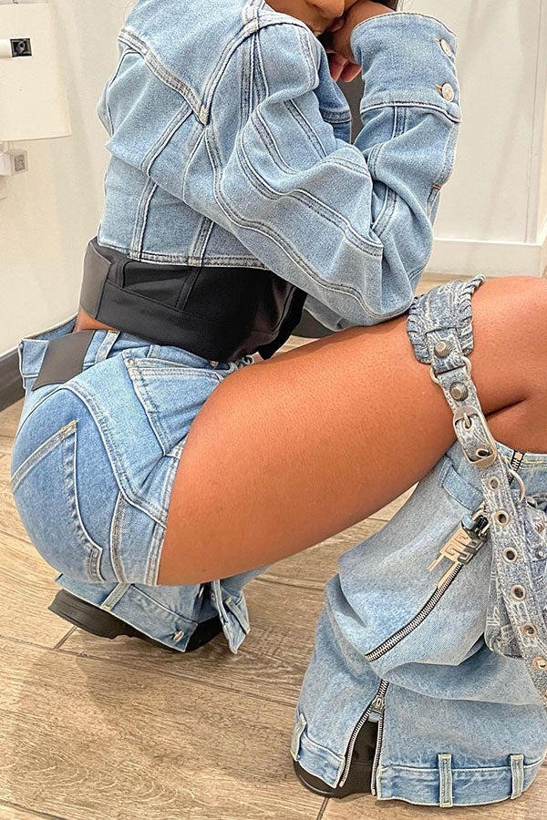 Goosudu Denim Patchwork Unique Jacket