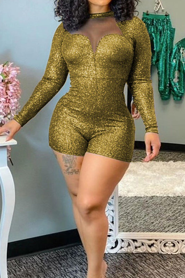 Goosudu Sexy Solid Patchwork O Neck Skinny Jumpsuits