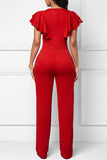 Goosudu Casual Fashion Layered Ruffle Sleeve V-Neck Jumpsuit