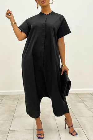 Goosudu Solid Color Short Sleeve Baggy Jumpsuit