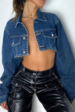 Goosudu Solid Color Modern Crop Denim Jacket