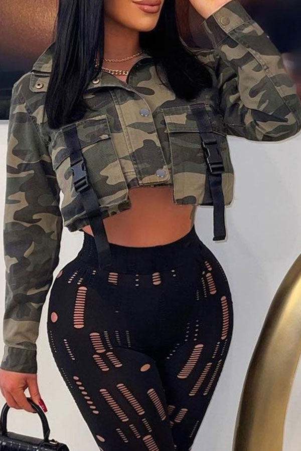 Goosudu Camouflage Cool Big Pocket Buckled Jacket