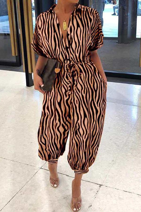 Goosudu Casual Retro Short Sleeved Lace Up Jumpsuit