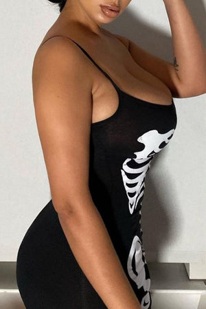 Goosudu Sexy Casual Print Backless Spaghetti Strap Sleeveless Dress Dresses