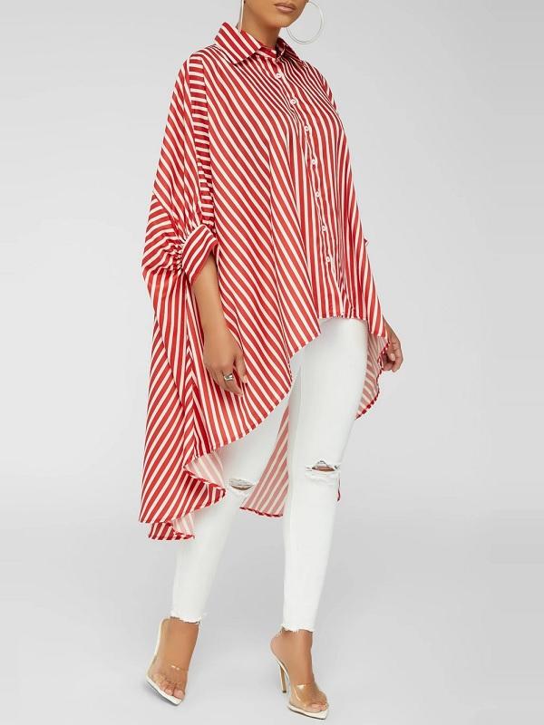Goosudu Stripe High-Low Shirt