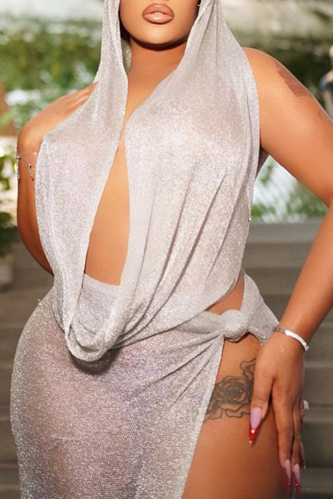 Goosudu Sexy Solid Backless Asymmetrical Hooded Collar Sleeveless Two Pieces