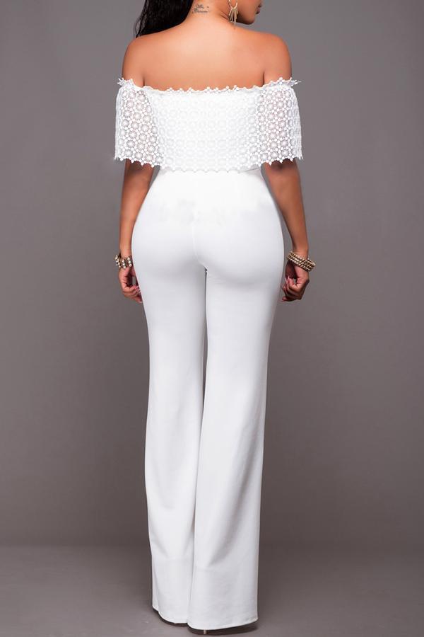 Goosudu Elegant Off Shoulder Lace Wide Leg Jumpsuit