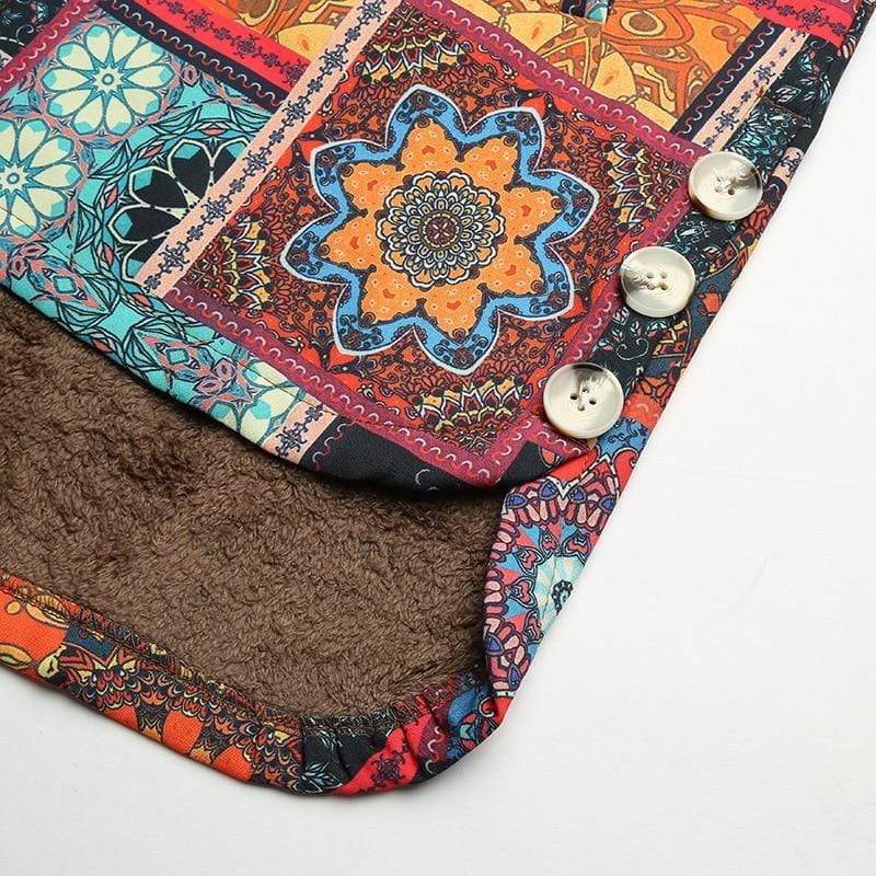 Goosudu Women's Fall Winter Ethnic Floral Coat Fleece Warm Hoode Jacket Coat