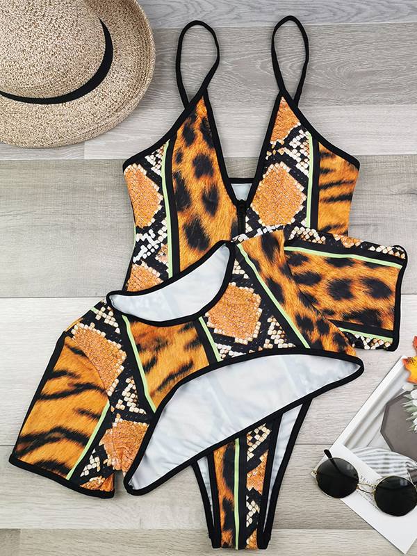 Goosudu Printed Zip-Front Swimsuit