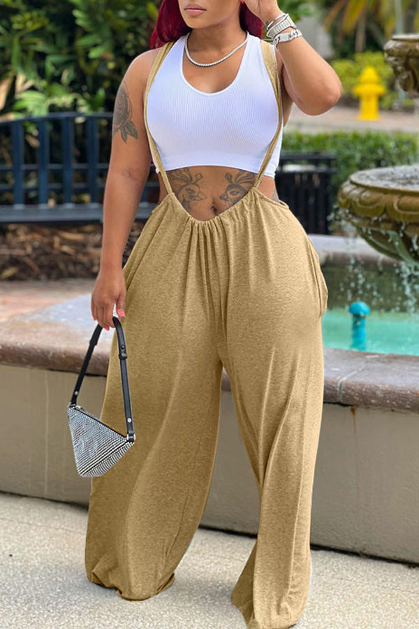 Goosudu Cozy Solid Color Knotted Wide Leg Overalls