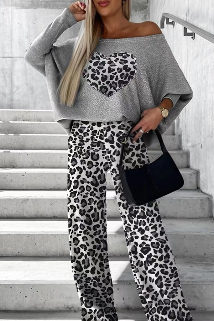 Goosudu Casual Patchwork Contrast Oblique Collar Long Sleeve Two Pieces