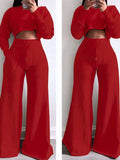 Goosudu Raw-cut Sweatshirt & Wide-Leg Pants Set