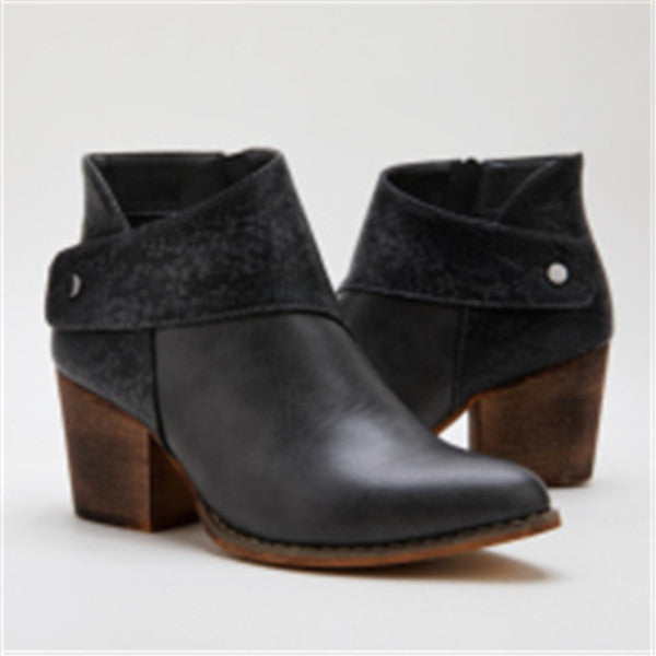 Goosudu Women's Thick Heel Pointed Western Cowboy Boots