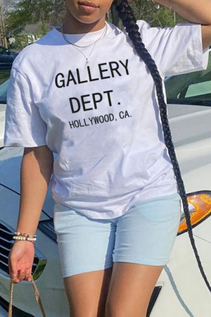 Goosudu Street Print Letter O Neck T-Shirts