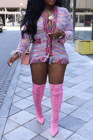 Goosudu Rainbow Gradient Sweet Tassel Knitted Coat