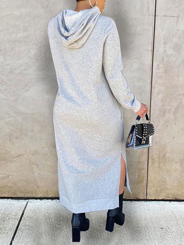Goosudu Solid Slit Hoodie Dress