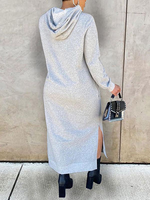 Goosudu Solid Slit Hoodie Dress