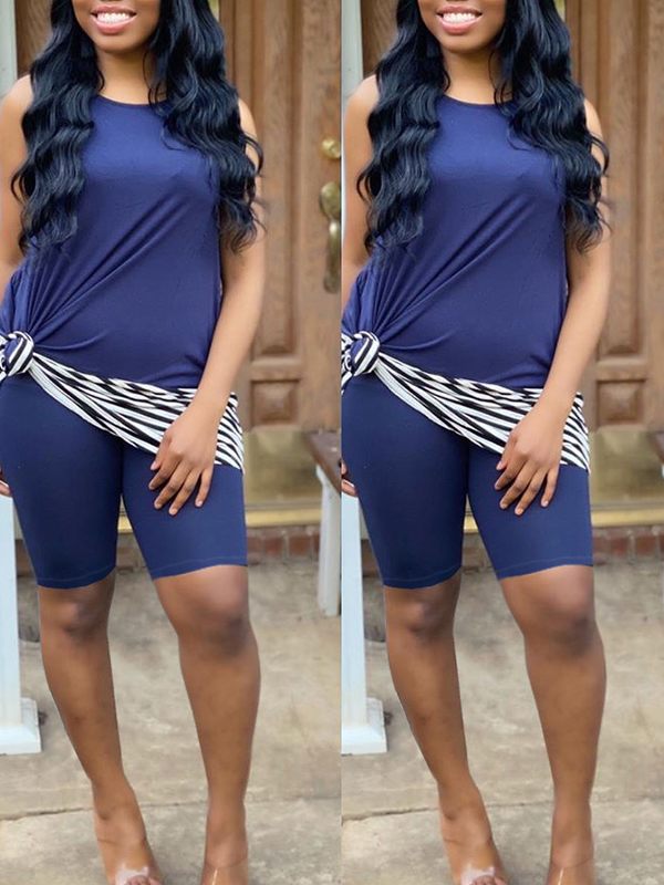 Goosudu Stripe-Combo Tank Top & Biker Shorts Set