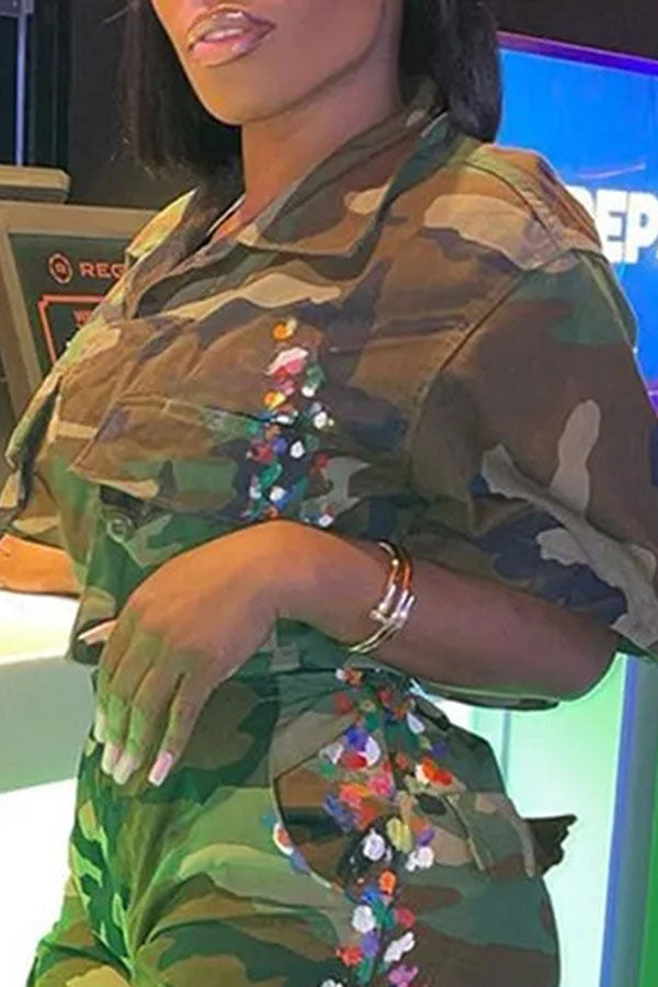 Goosudu Camouflage On-trend Pocket Irregular T-Shirt