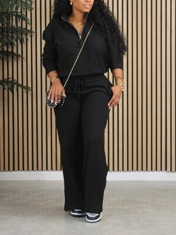 Goosudu Solid Zip Sweatshirt & Pants Set