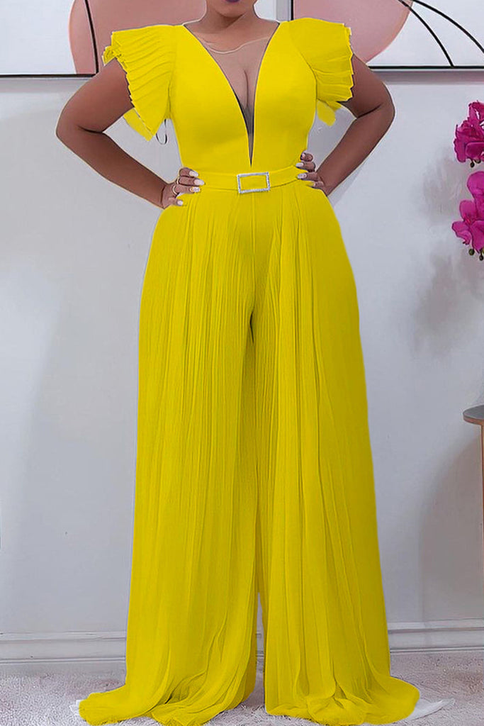 Goosudu Fashion Casual Solid Patchwork O Neck Regular Jumpsuits (Without Belt)