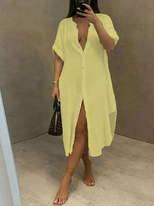 Goosudu Mandarin-Collar Shirt Dress