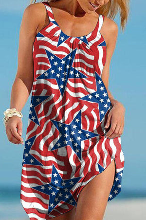 Goosudu Fashion Casual Print Basic O Neck Vest Dress