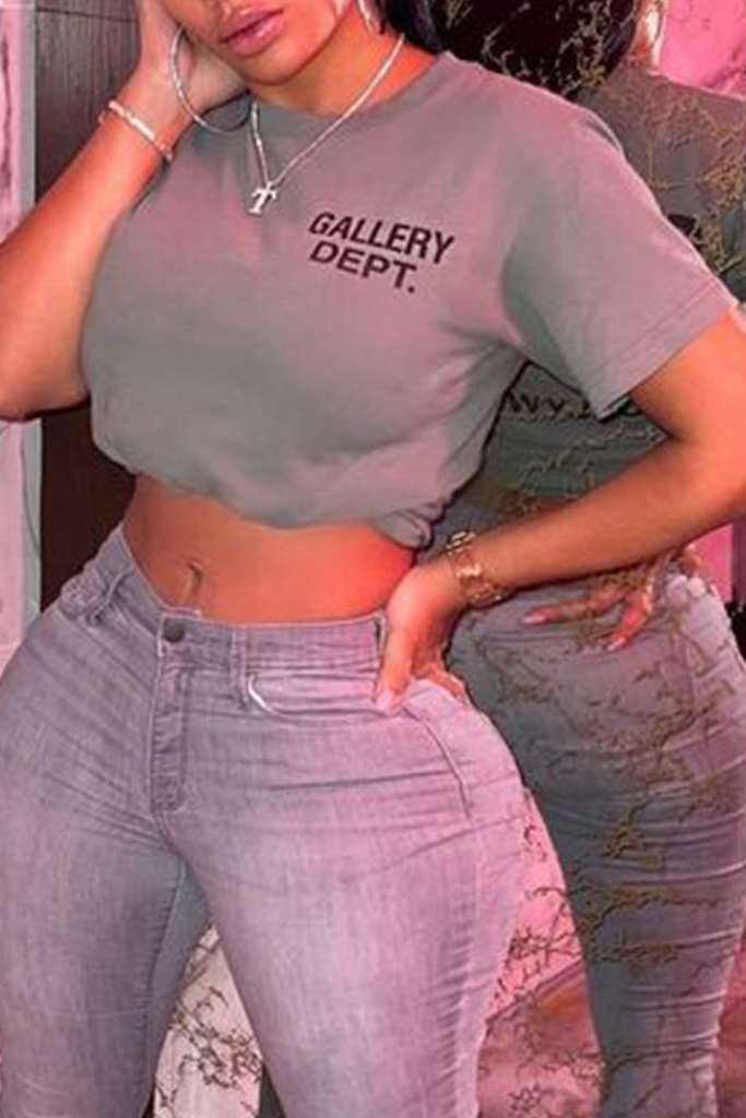 Goosudu Street Print Patchwork Letter O Neck T-Shirts