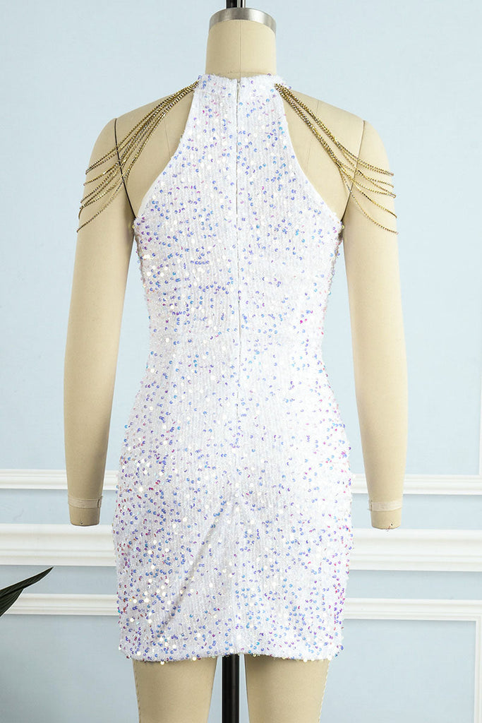 Goosudu Sexy Elegant Solid Sequins Patchwork Chains O Neck Pencil Skirt Dresses