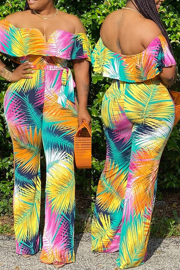 Goosudu Bohemian Off Shoulder Ruffled Halter Jumpsuit