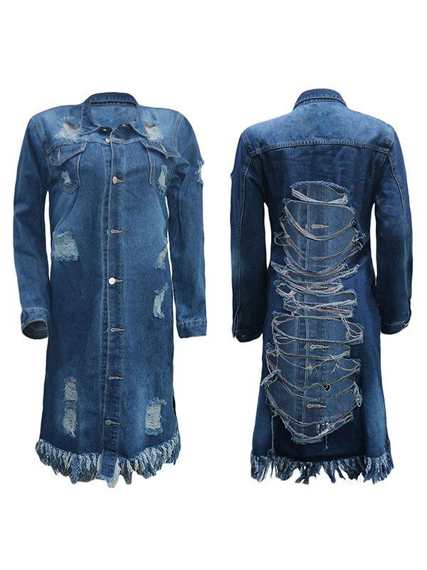 Goosudu Distressed Fringe Denim Jacket