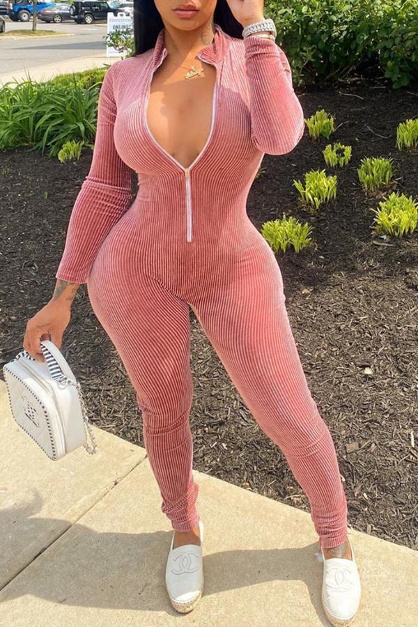 Goosudu Fashion Corduroy Casual Zipper Jumpsuit