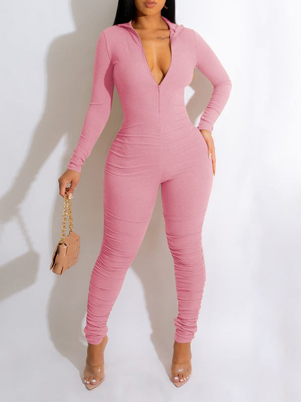 Goosudu Zip-Front Ruched Jumpsuit