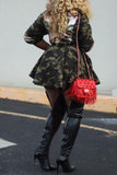 Goosudu Sequin Patchwork Camouflage Lapel Cute Coat With Belt