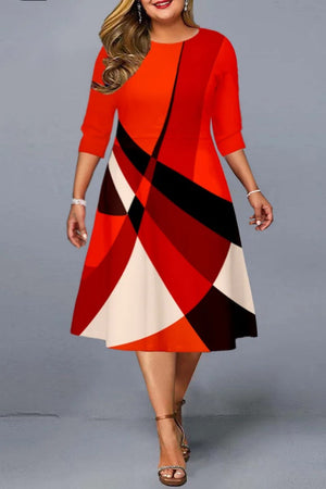 Goosudu Casual Print Basic O Neck A Line Plus Size Dresses