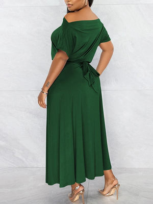 Goosudu Boat-Neck Tied Slit Dress