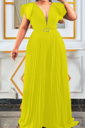 Goosudu Elegant Solid Patchwork Fold V Neck Loose Jumpsuits