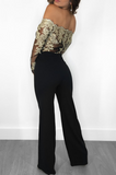 Goosudu Sexy Solid Lace Off the Shoulder Boot Cut Jumpsuits